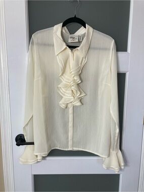 The Hippie Shake Cream Sheer Ruffle Long Sleeve Blouse Retro 70s Boho - US12